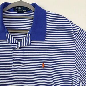 Polo Ralph Lauren Polo Shirt XL Blue White Striped Short Sleeve Cotton